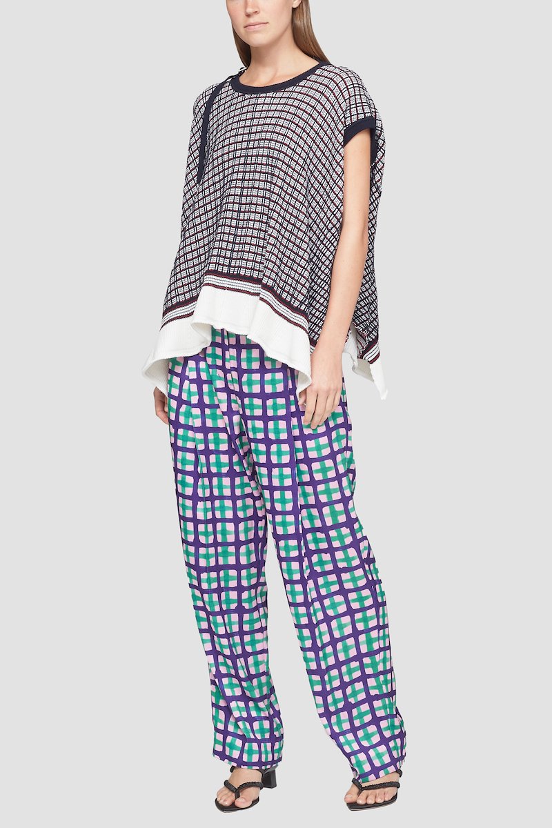 Plaid Knit Jacquard Cap Sleeve Top-blue #0 Plaid Knit Jacquard Cap Sleeve Top, null- 0