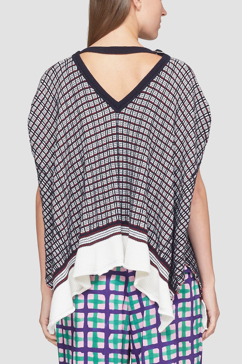 Plaid Knit Jacquard Cap Sleeve Top-blue #1 Plaid Knit Jacquard Cap Sleeve Top, null- 3