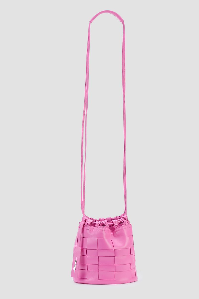 Mini Odita Pouch-pink #1 Mini Odita Pouch, Pink calf leather mini Odita bucket bag from 3.1 PHILLIP LIM featuring two rounded top handles, adjustable detachable shoulder strap, magnetic fastening, main compartment, logo stamp to the front, removable pouch, leather tag and interwoven design.- 3