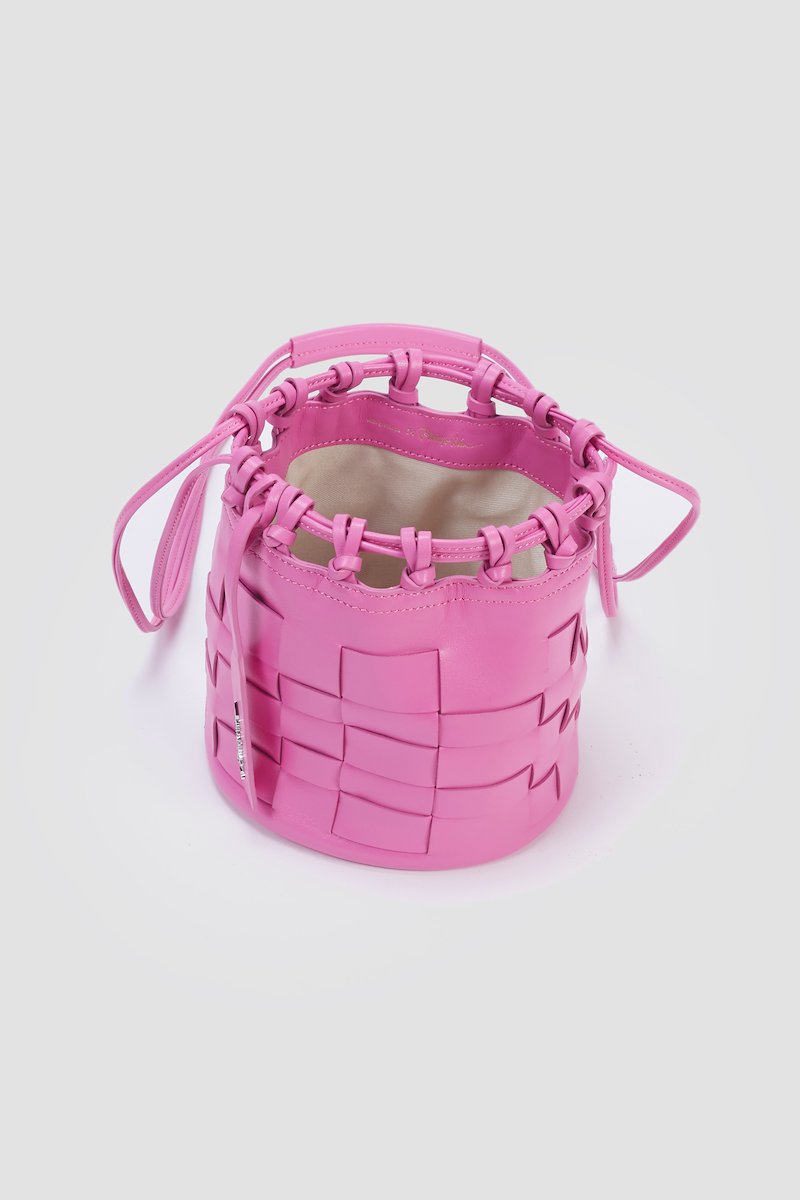 Mini Odita Pouch-pink #1 Mini Odita Pouch, Pink calf leather mini Odita bucket bag from 3.1 PHILLIP LIM featuring two rounded top handles, adjustable detachable shoulder strap, magnetic fastening, main compartment, logo stamp to the front, removable pouch, leather tag and interwoven design.- 5