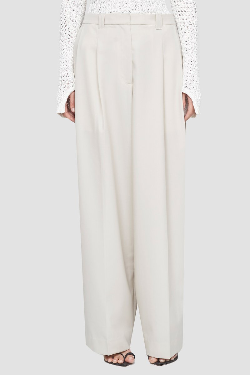 Wide Leg Trouser-grey #1 Wide Leg Trouser, Cement grey wool blend high-waisted wide leg tailored trousers from 3.1 PHILLIP LIM featuring high-waisted, concealed front fastening, belt loops, pleat detailing, pressed crease, two rear patch pockets and wide leg.- 1