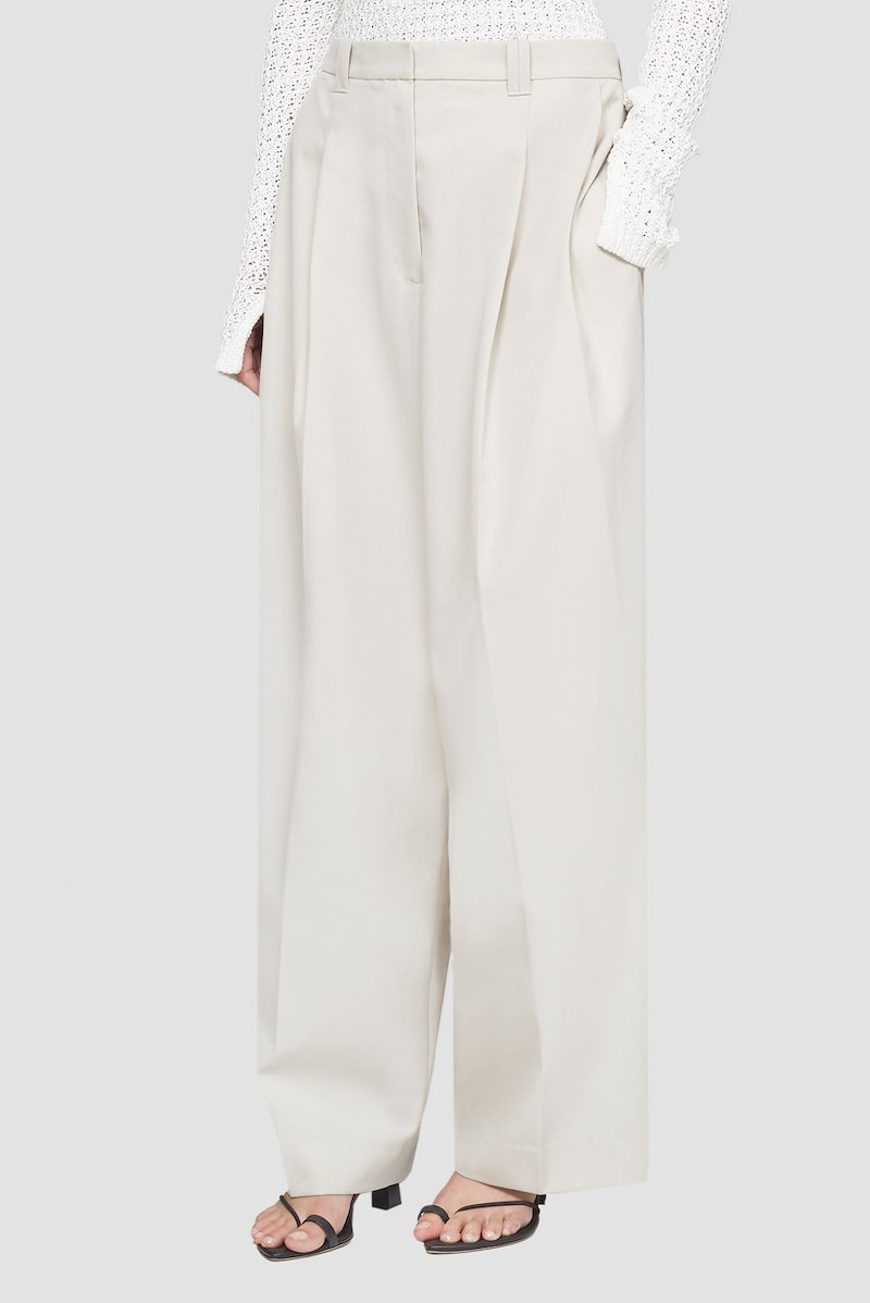 Wide Leg Trouser-grey #0 Wide Leg Trouser, Cement grey wool blend high-waisted wide leg tailored trousers from 3.1 PHILLIP LIM featuring high-waisted, concealed front fastening, belt loops, pleat detailing, pressed crease, two rear patch pockets and wide leg.- 4