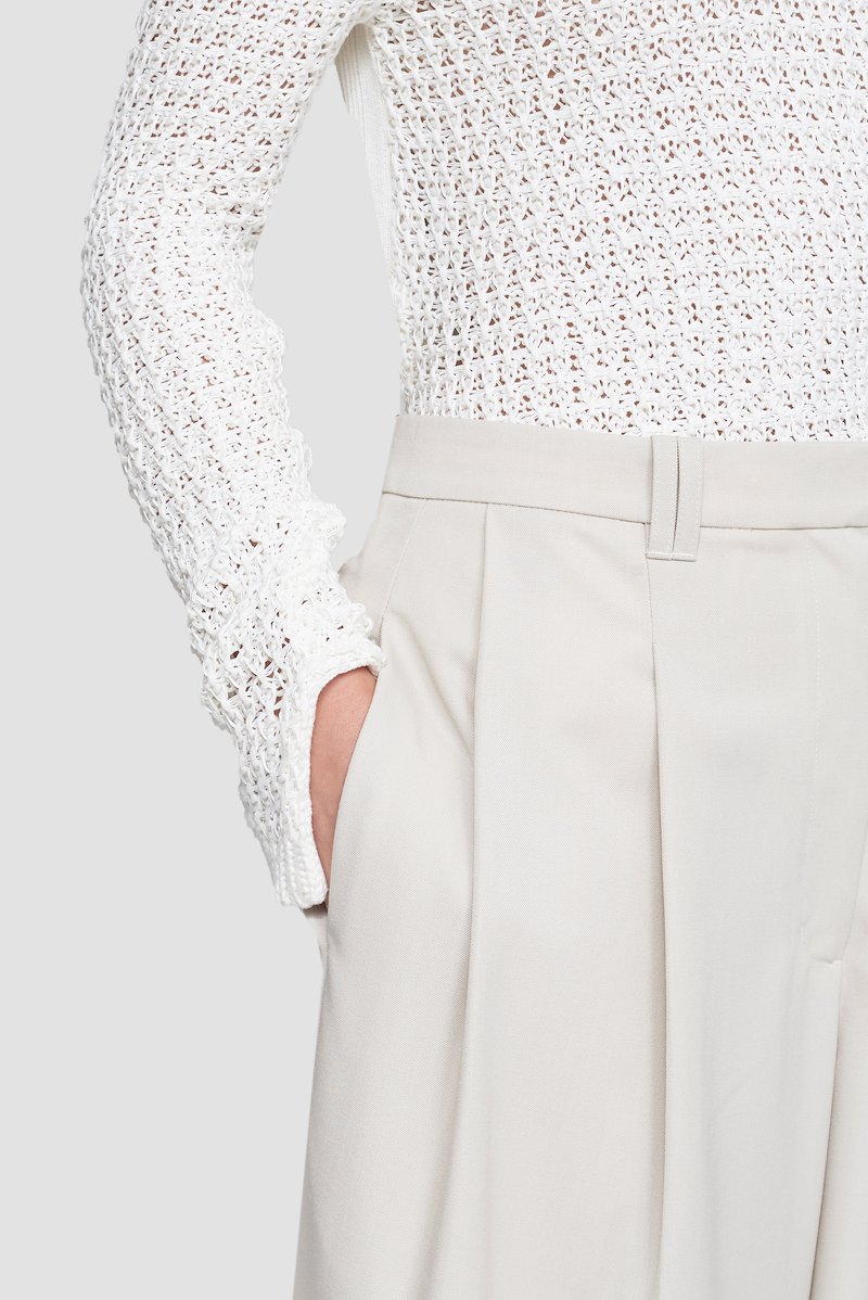 Wide Leg Trouser-grey #0 Wide Leg Trouser, Cement grey wool blend high-waisted wide leg tailored trousers from 3.1 PHILLIP LIM featuring high-waisted, concealed front fastening, belt loops, pleat detailing, pressed crease, two rear patch pockets and wide leg.- 6