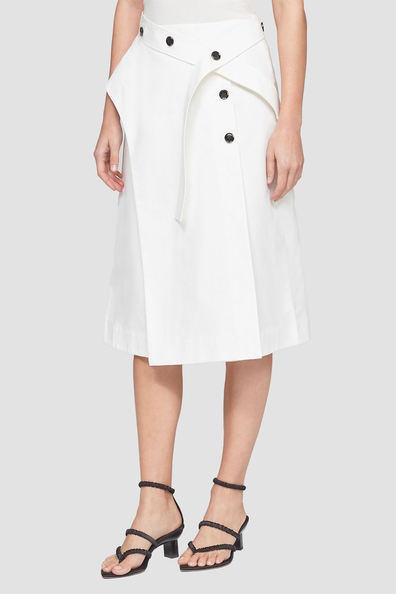 Structured A-Line Skirt, buttoned-belt panel A-line skirt from 3.1 PHILLIP LIM featuring white, cotton, overlapping panel, asymmetric front button fastening, A-line and wrap design.- 2