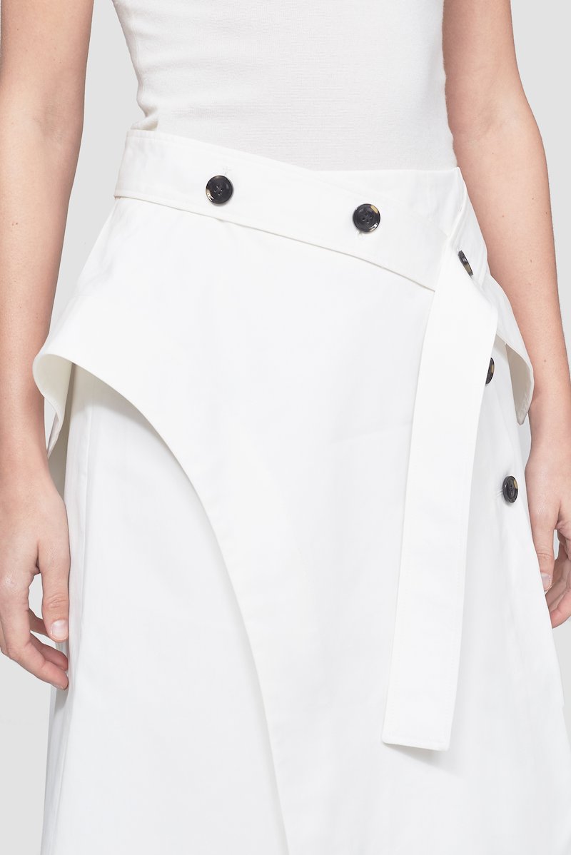 Structured A-Line Skirt-white #0 Structured A-Line Skirt, buttoned-belt panel A-line skirt from 3.1 PHILLIP LIM featuring white, cotton, overlapping panel, asymmetric front button fastening, A-line and wrap design.- 4