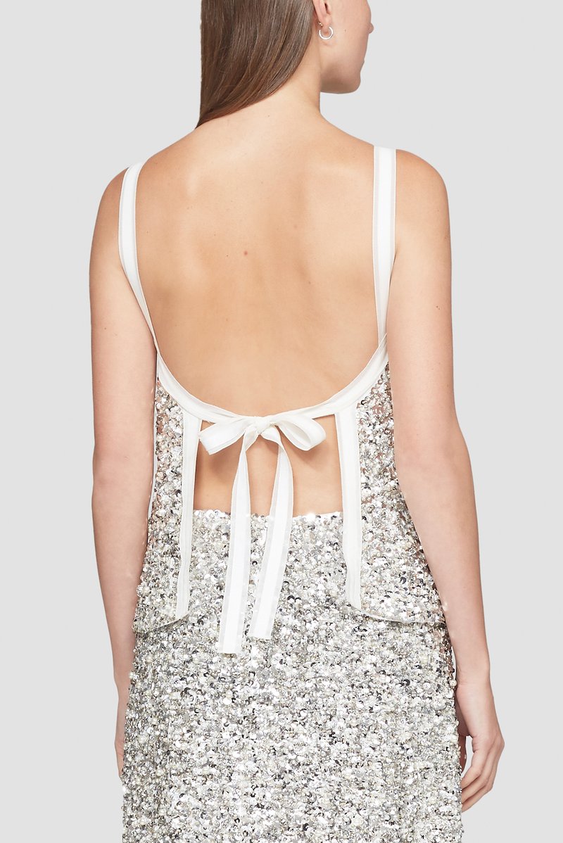 Embellished Open Back Apron Top-silver #1 Embellished Open Back Apron Top, null- 3