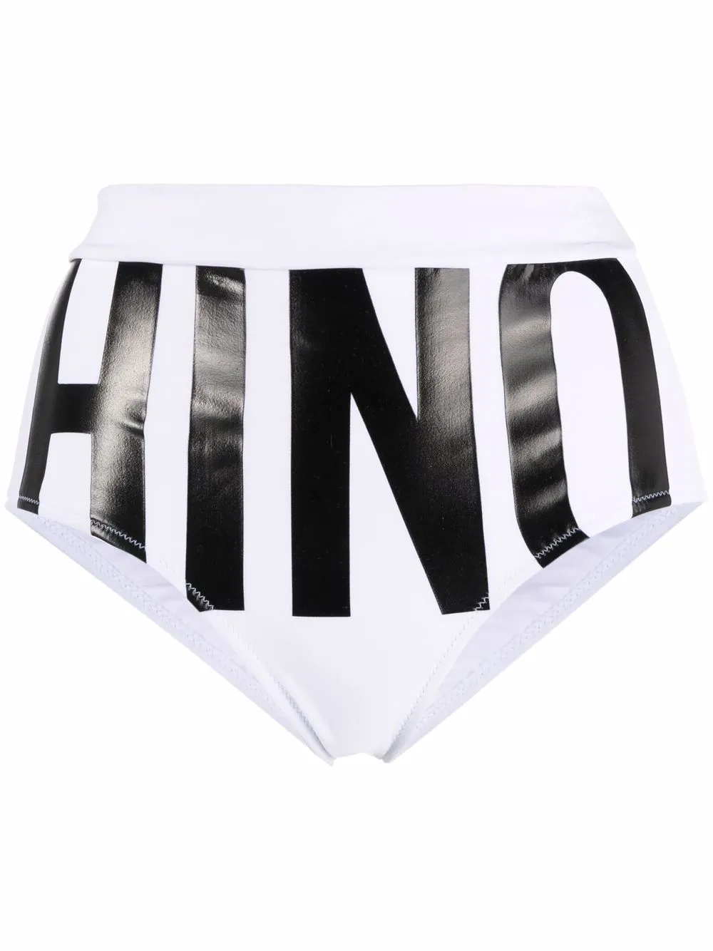

Moschino bikini bottom con tiro alto y franja del logo - Blanco