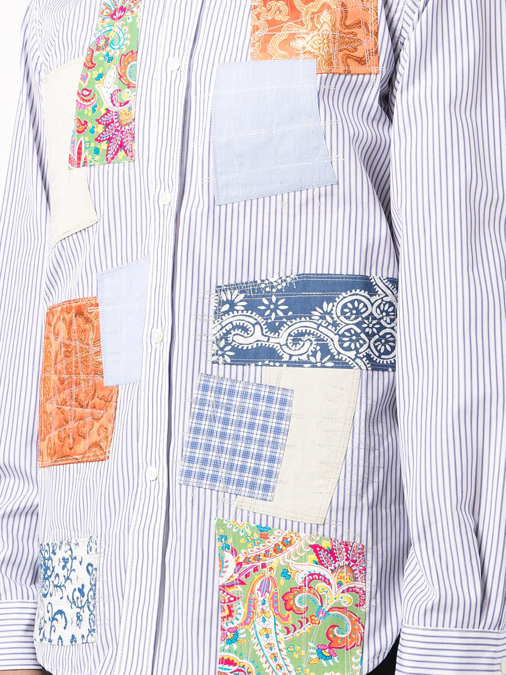 Junya Watanabe MAN button-down Patchwork Cotton Shirt | Blue Junya Watanabe MAN button-down Patchwork Cotton Shirt | Blue