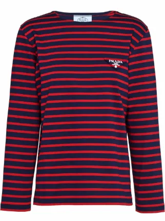 Prada プラダ ストライプ ロングTシャツ | レッド | FARFETCH JP
