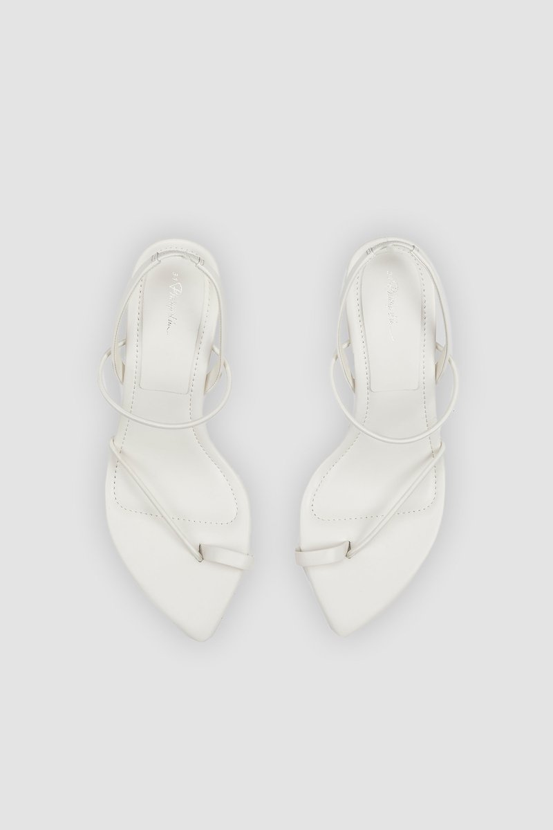 Verona Strappy Sandal-white #1 Verona Strappy Sandal, Verona leather sandals from 3.1 PHILLIP LIM featuring bone white, lambskin, pointed toe, open toe, strap detailing, slip-on style, branded insole and low sculpted heel.- 3