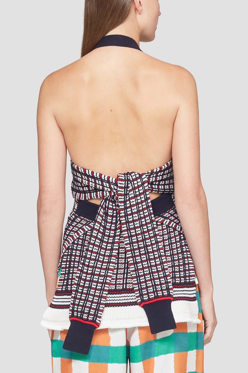 Plaid Knit Jacquard Halter Top-blue #1 Plaid Knit Jacquard Halter Top, null- 3