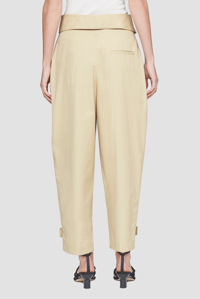 Utility Cropped Pant-brown #1 Utility Cropped Pant, sand beige cotton high waist foldover top front flap pockets straight leg cropped belted cuffs- 3