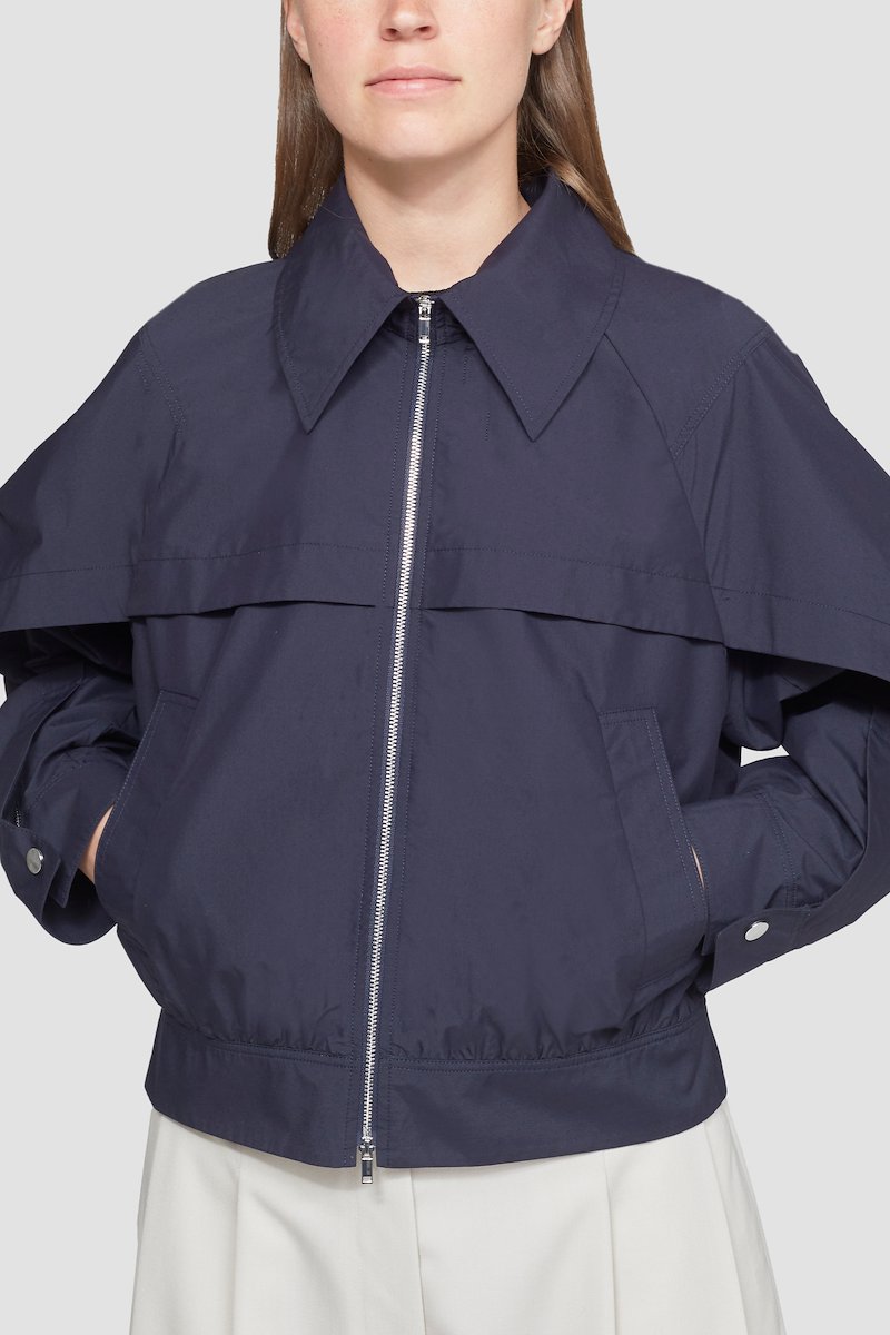 Utility Boxy Jacket-blue #0 Utility Boxy Jacket, Midnight blue cotton blend cape-sleeves boxy zip-up jacket from 3.1 PHILLIP LIM featuring poplin weave, cape design, pointed flat collar, front two-way zip fastening, two side inset pockets, long sleeves, press-stud fastening cuffs and straight hem.- 4