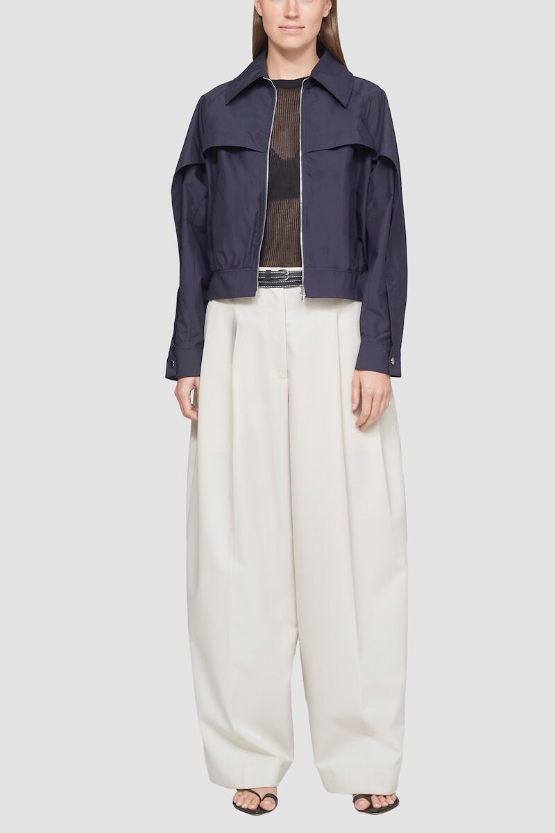 Utility Boxy Jacket, Midnight blue cotton blend cape-sleeves boxy zip-up jacket from 3.1 PHILLIP LIM featuring poplin weave, cape design, pointed flat collar, front two-way zip fastening, two side inset pockets, long sleeves, press-stud fastening cuffs and straight hem.- 0
