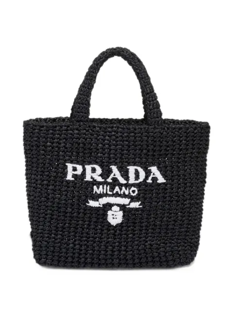 Prada logo-embroidered raffia tote bag