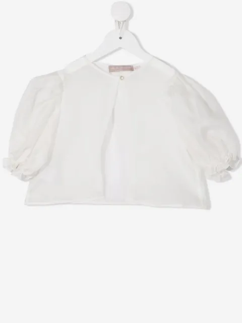 La Stupenderia cropped bluse med pufærmer