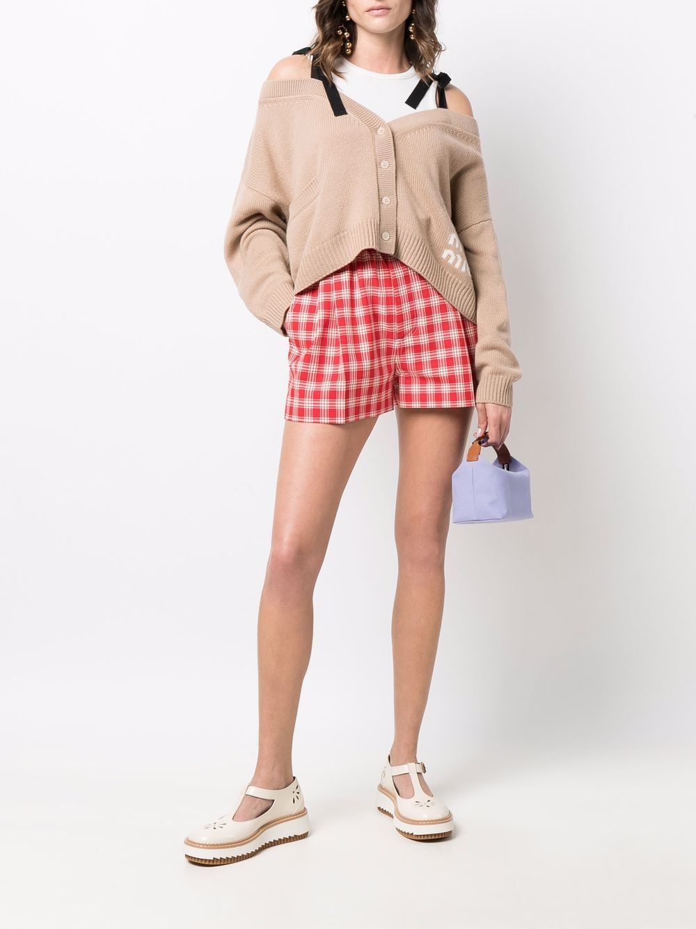 Miu Miu Shorts met paperbag taille - Rood