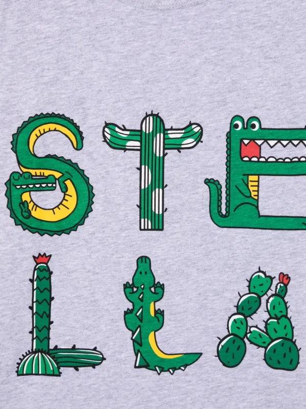 Stella McCartney Kids Cactus Crocodile logo-print Top | Grey