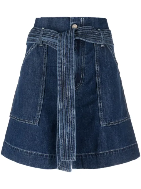 P.A.R.O.S.H. tied-belt paperbag-waist denim shorts