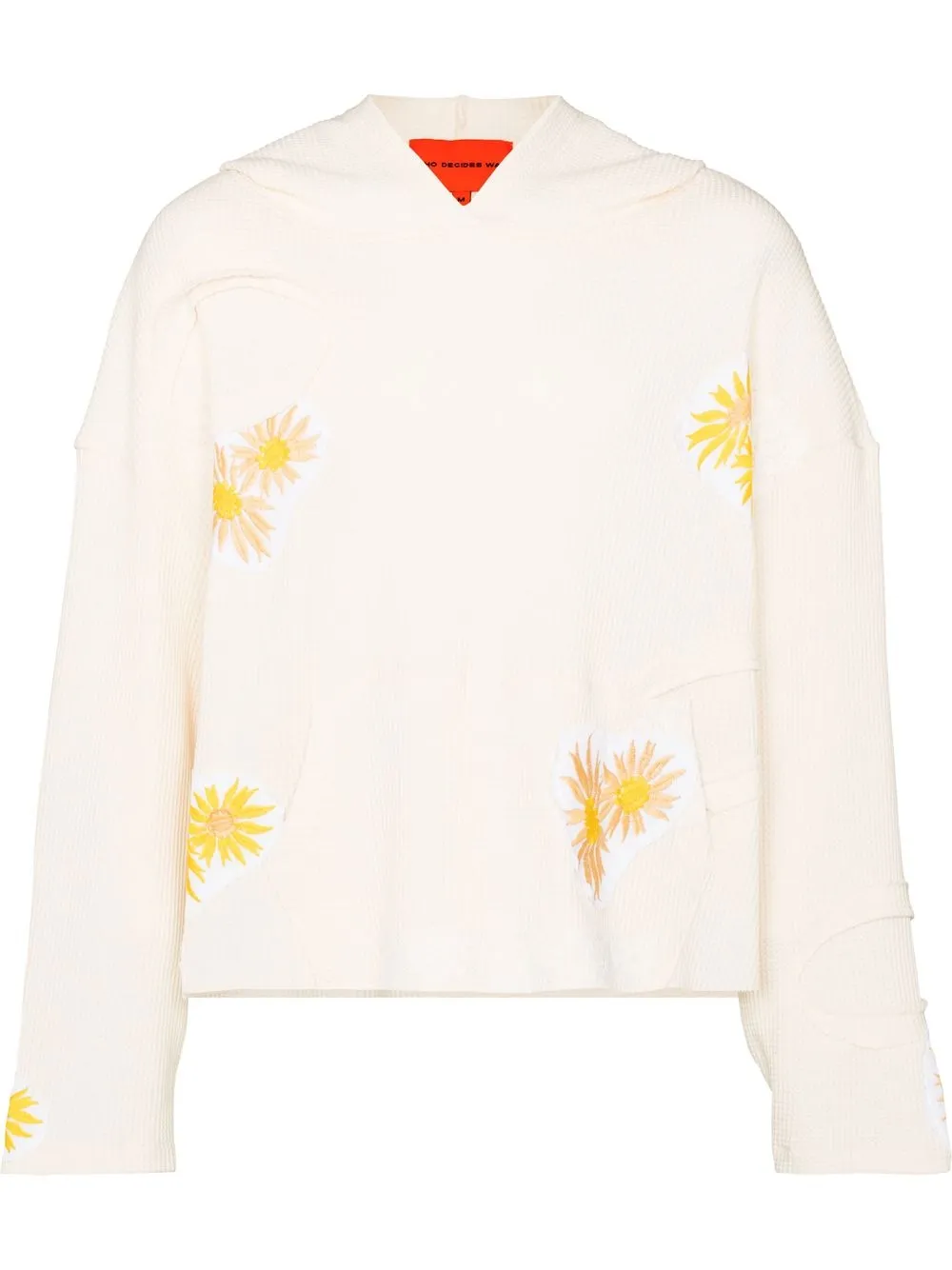 

Who Decides War floral-embroidered waffle-effect hoodie - Neutrals