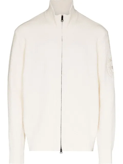 Stone Island logo-embroidered textured zip sweatshirt