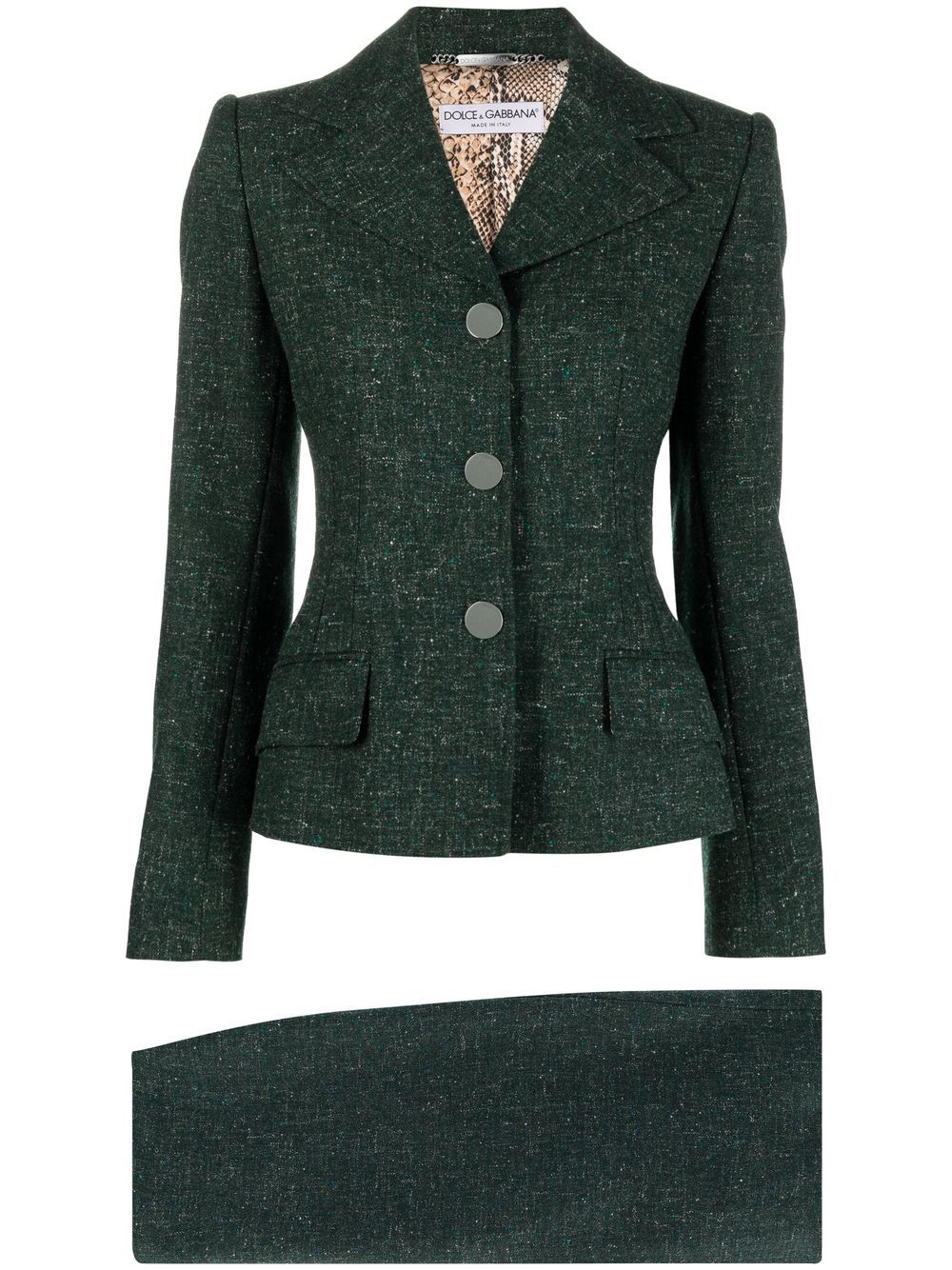 Pre-owned Dolce & Gabbana 2000s Single-breasted Bouclé Skirt Suit In Green