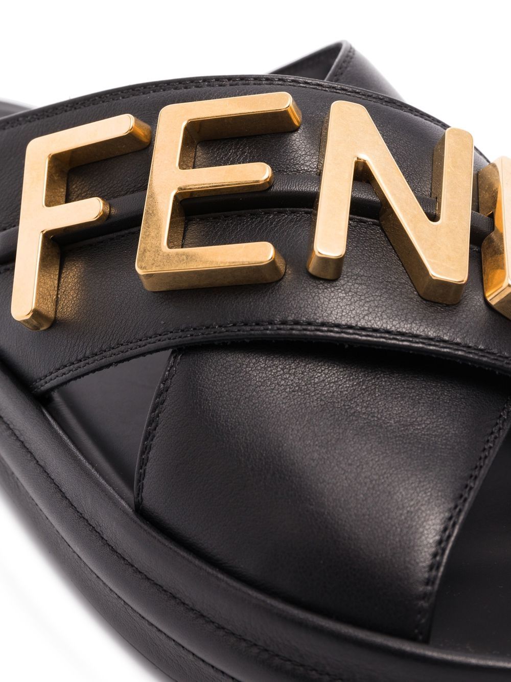 FENDI Slippers met logoplakkaat - Zwart