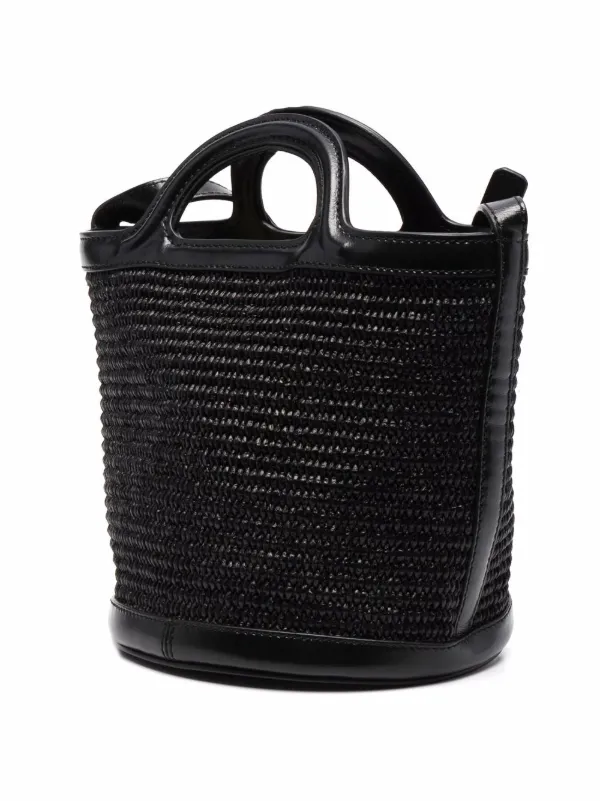 Tropicalia Small Bucket Bag in brown leather and raffia