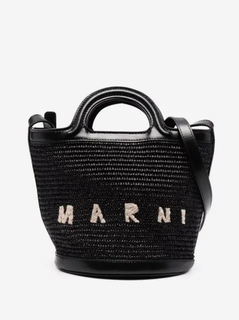 Marni Tropicalia small bucket bag in leather and raffia-effect fabric