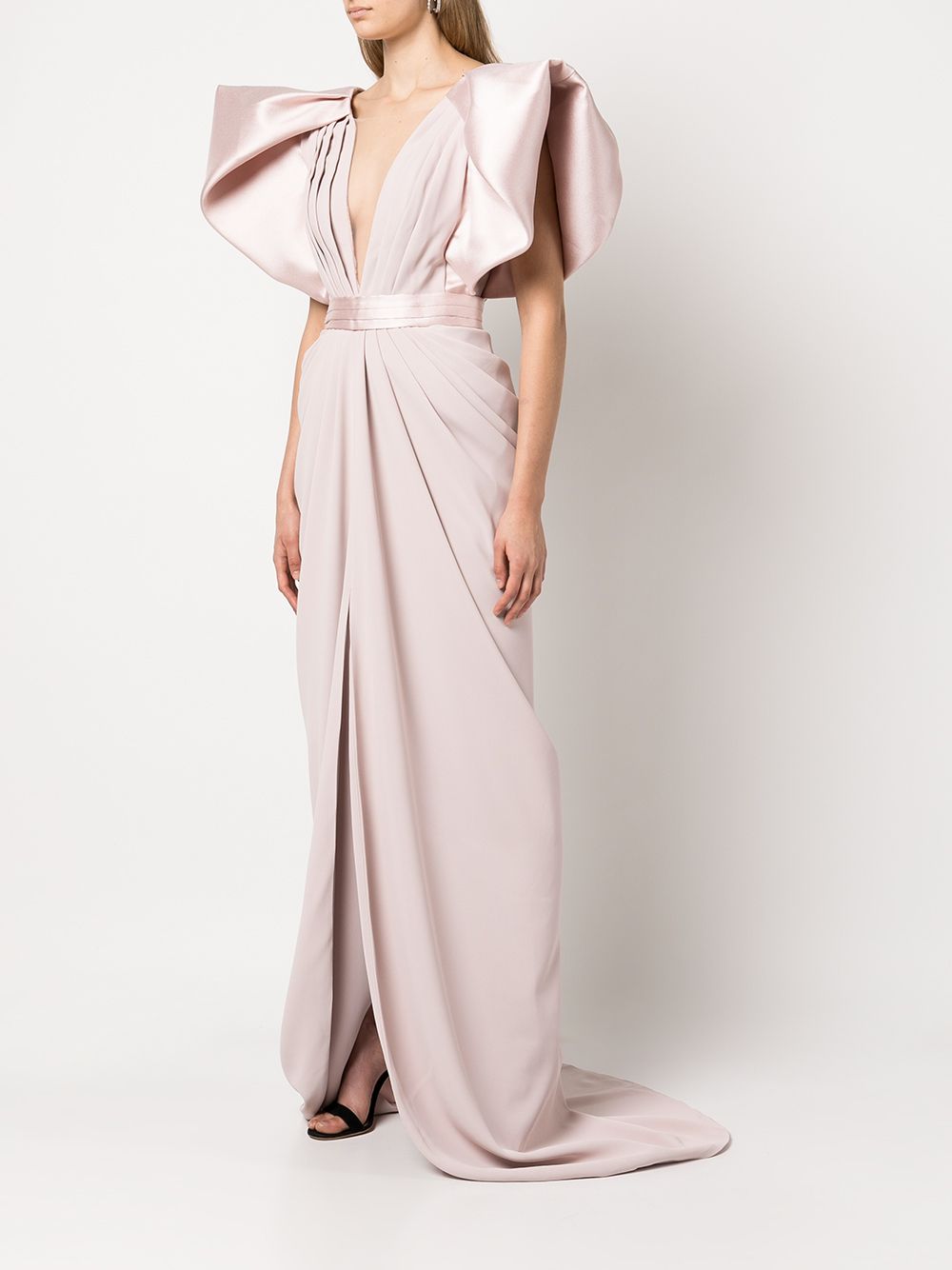 Gaby Charbachy Pleated plunge-neck Gown - Farfetch