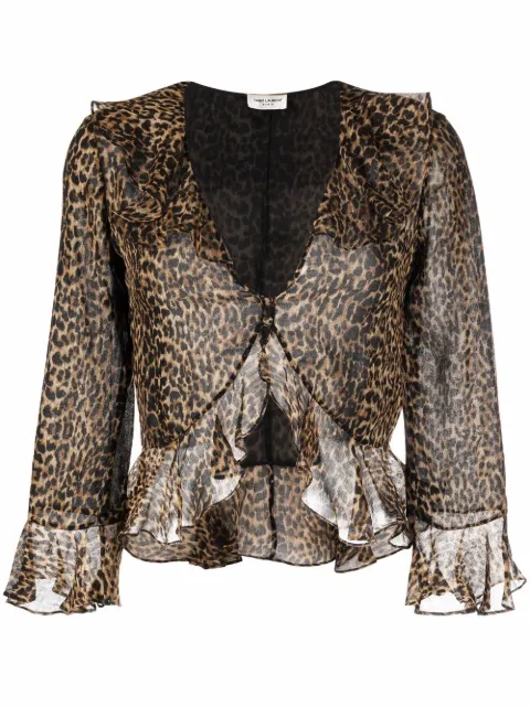 Saint Laurent leopard print ruffled blouse