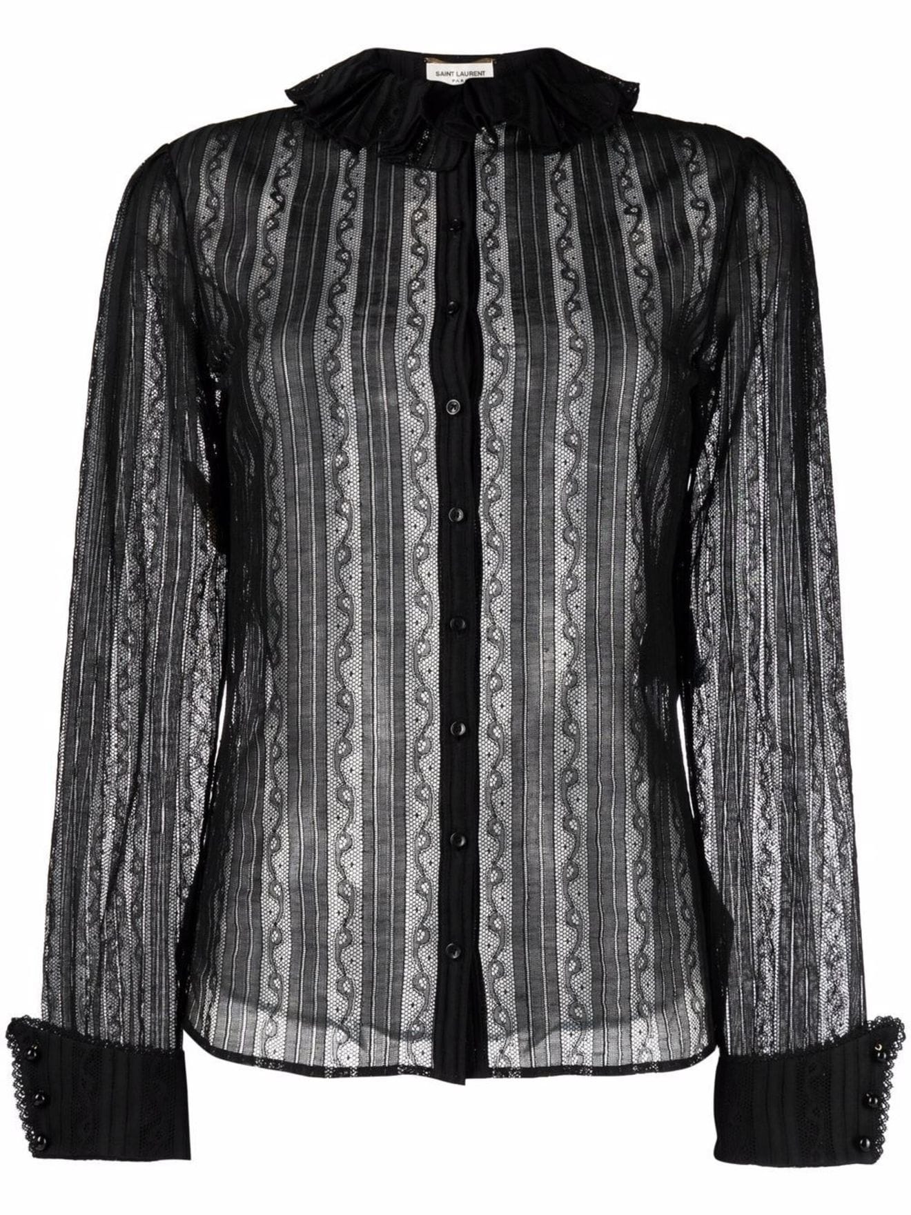 Saint Laurent frilled-neck lace shirt black | MODES