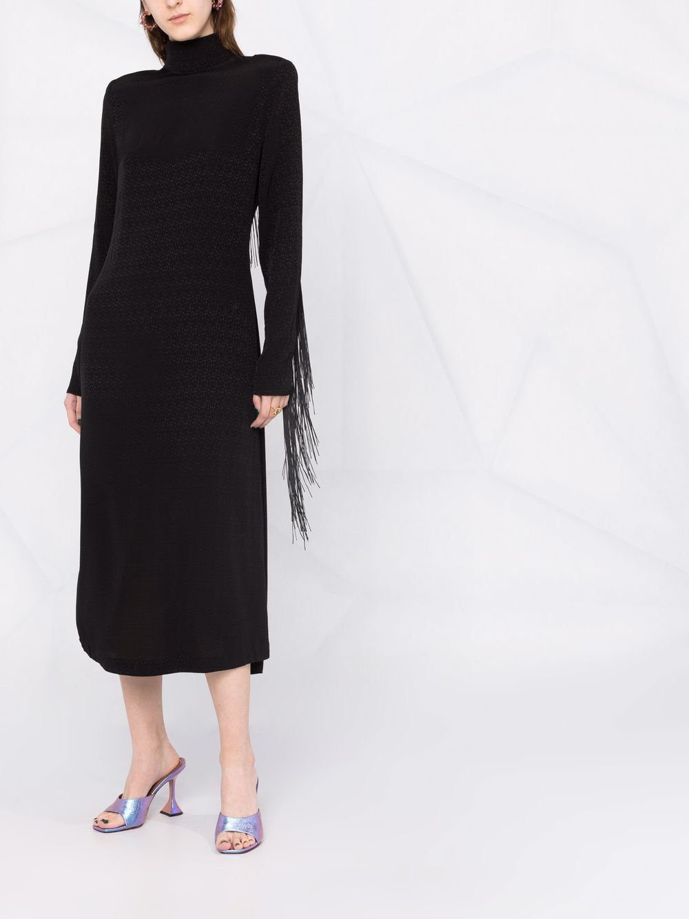 Shop ROTATE fringed high-neck midi dress with Express Delivery - FARFETCH