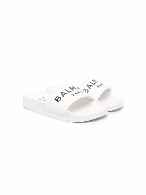 Balmain Kids Pantoletten mit Logo-Print