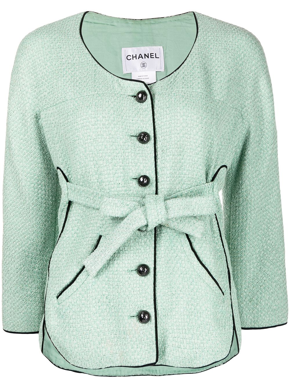 CHANEL Pre-Owned tweed single-breasted belted jacket - Green