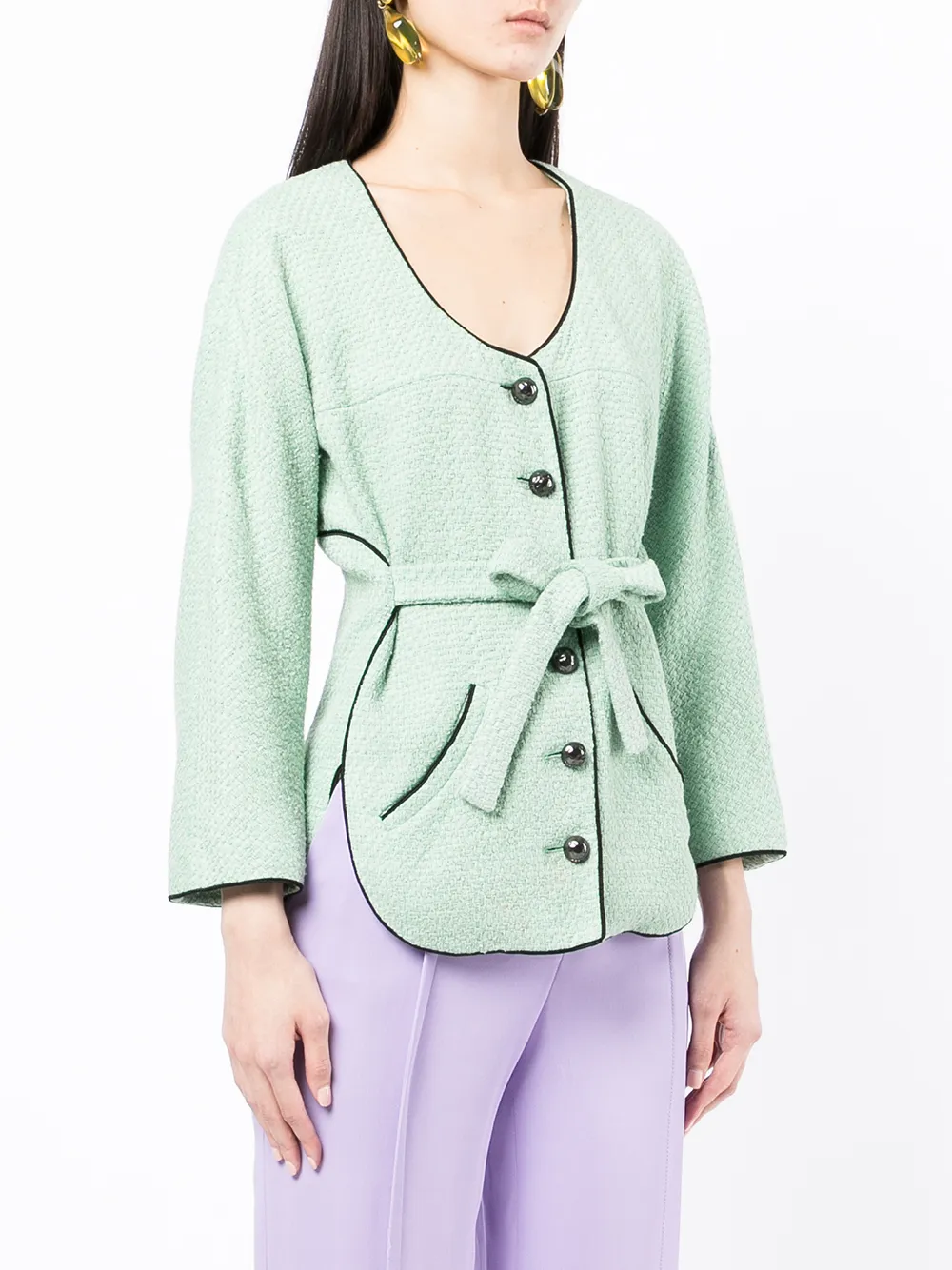  Chanel Pre Owned Einreihige Tweed Jacke   Grün 