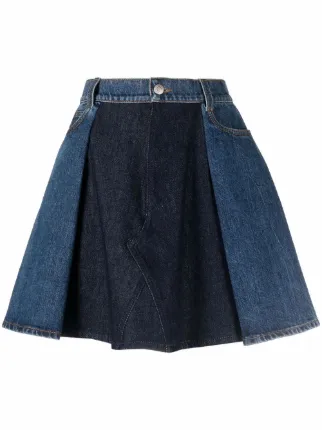 Alexander McQueen Pleated Panel Denim Mini Skirt - Farfetch