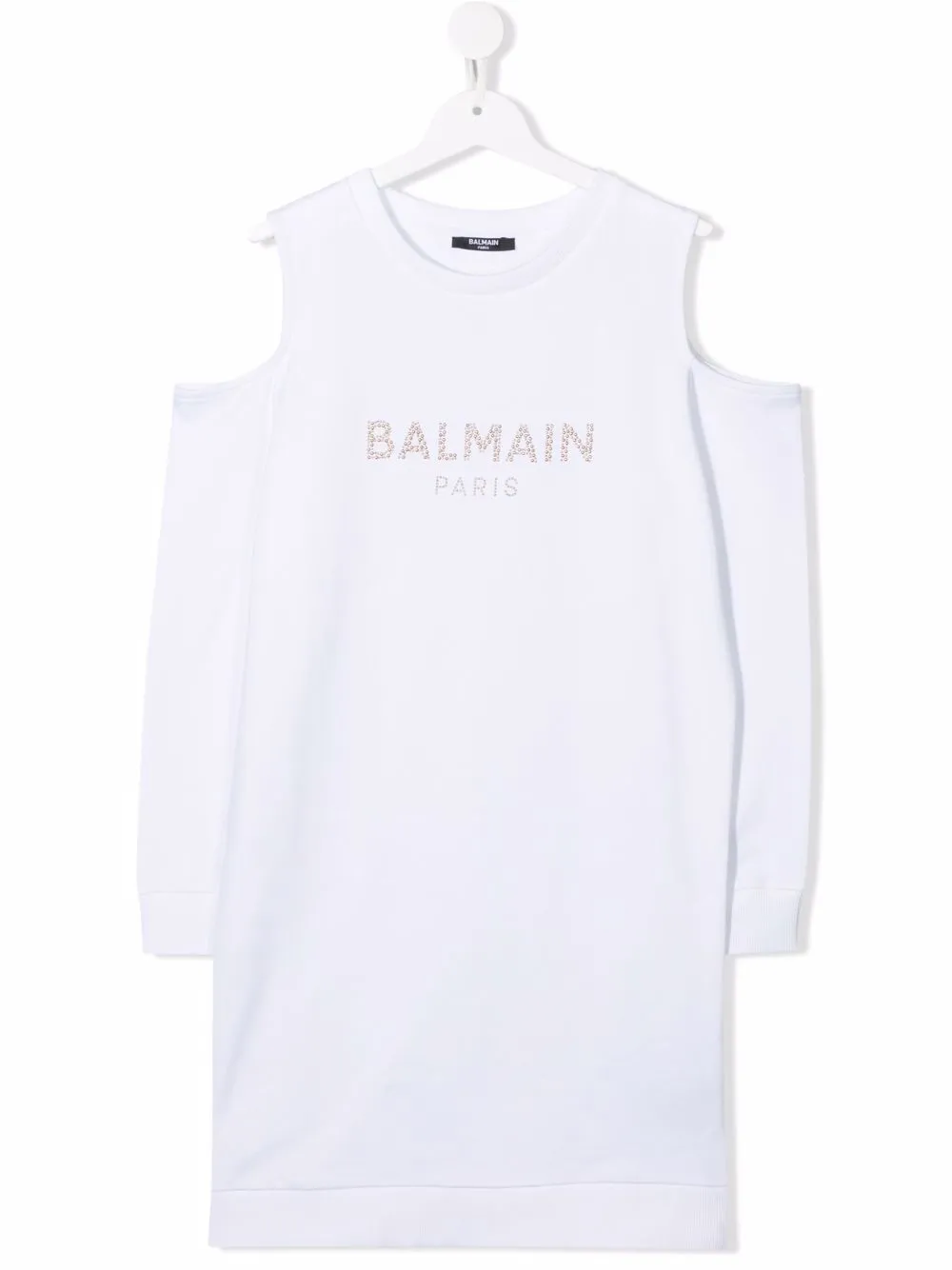 

Balmain Kids logo-print cold-shoulder dress - White