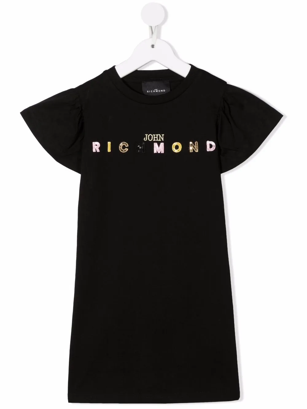 

John Richmond Junior vestido estilo playera con logo estampado - Negro