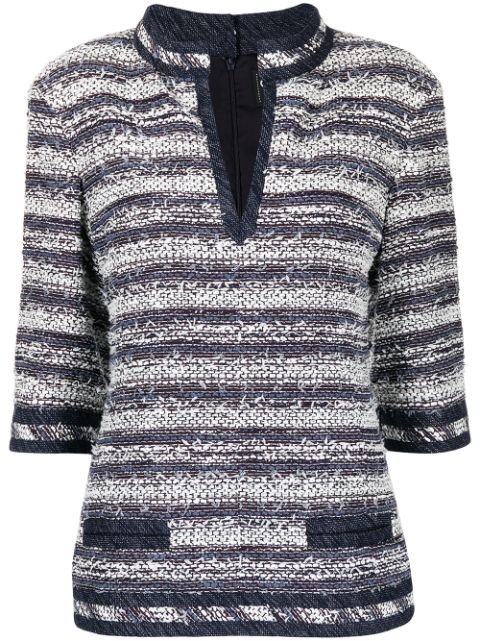 HOT SALE CHANEL striped tweed blouse Women