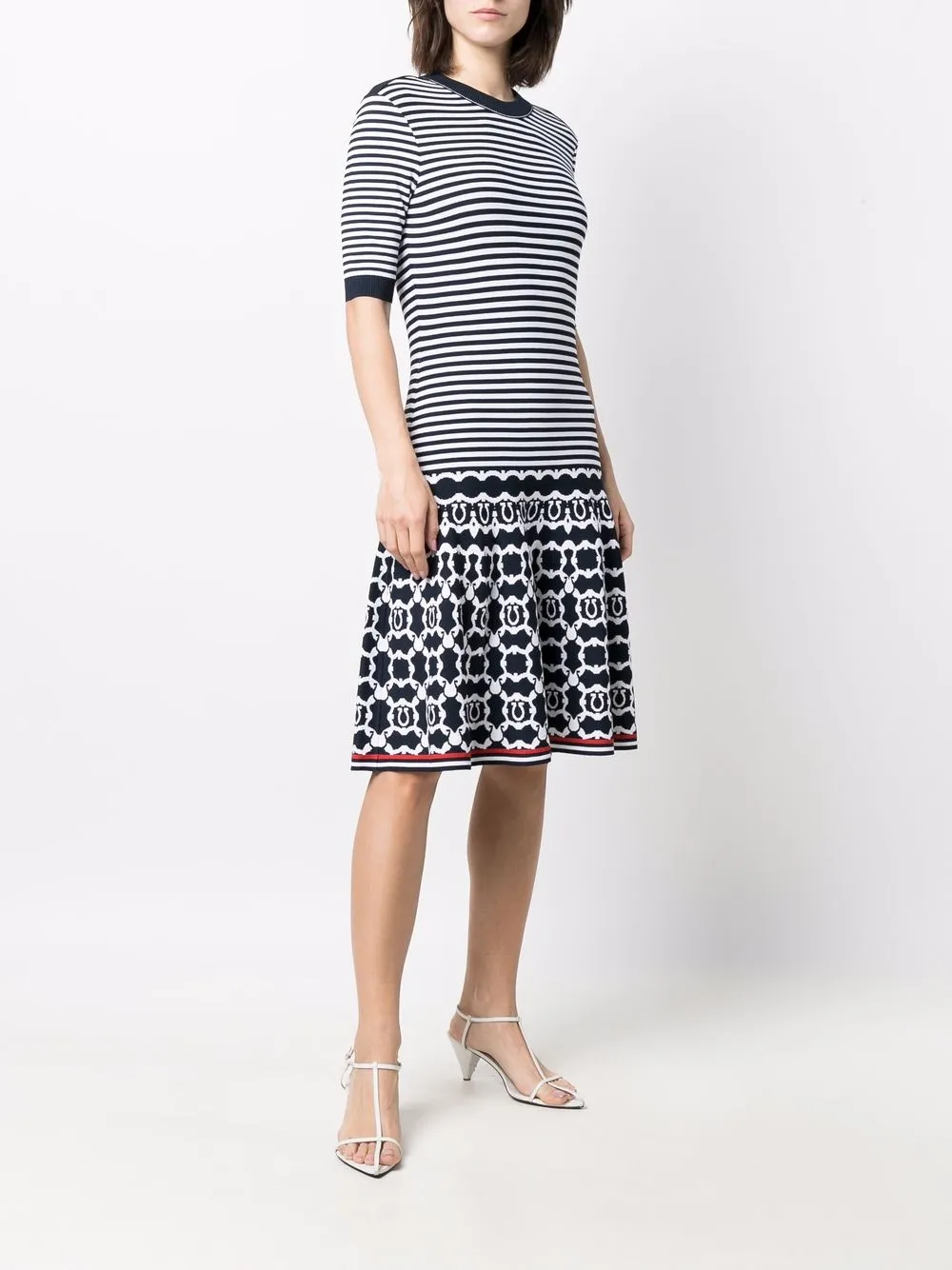  Ferragamo Midikleid Mit Streifen Print   Blau 