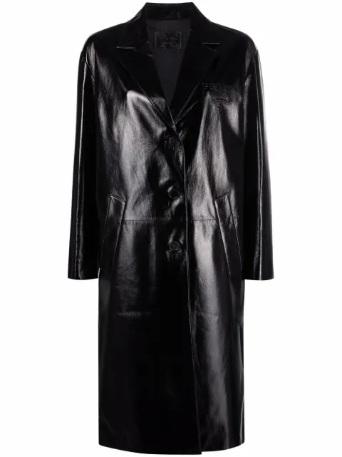 Prada logo embossed leather coat