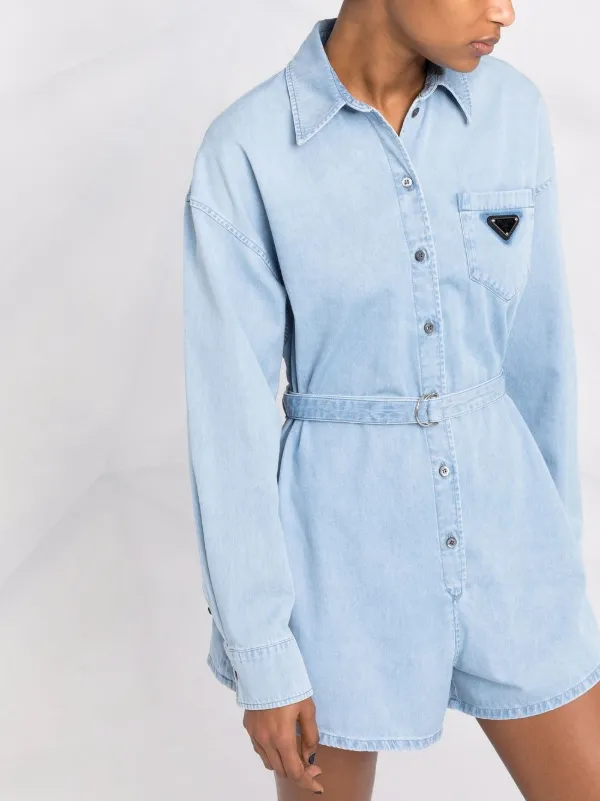 Prada Belted Denim Playsuit - Farfetch