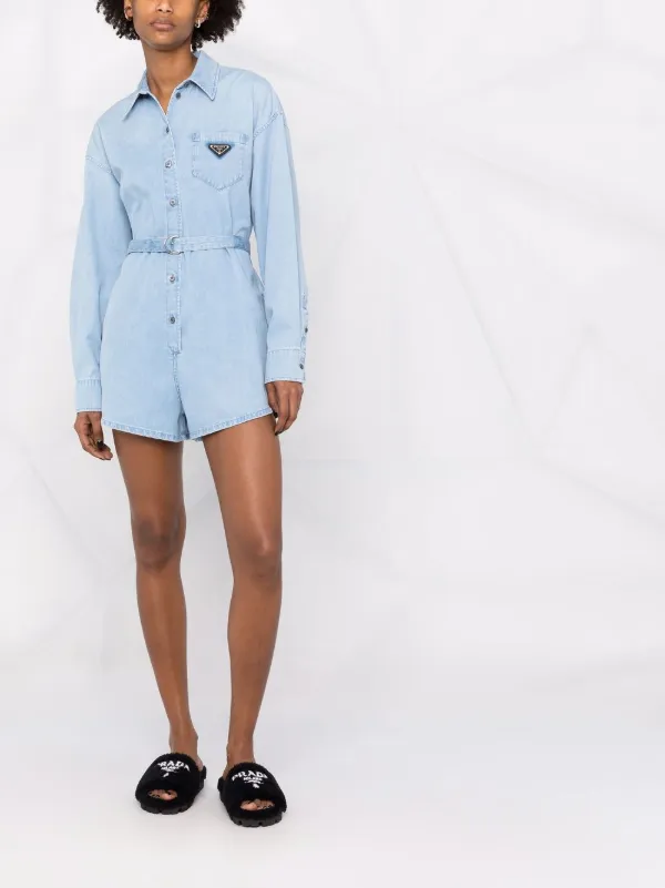 Prada Belted Denim Playsuit - Farfetch