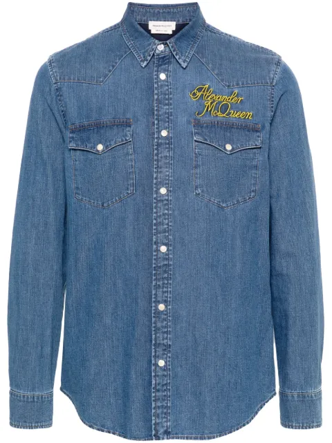 Alexander McQueen logo-embroidered denim shirt