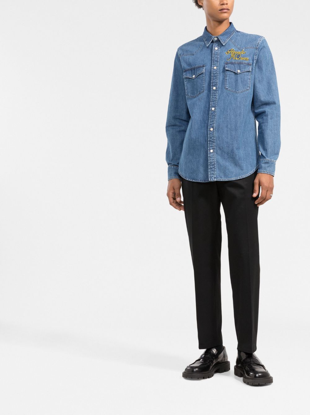 Alexander McQueen logo-embroidered denim shirt Men