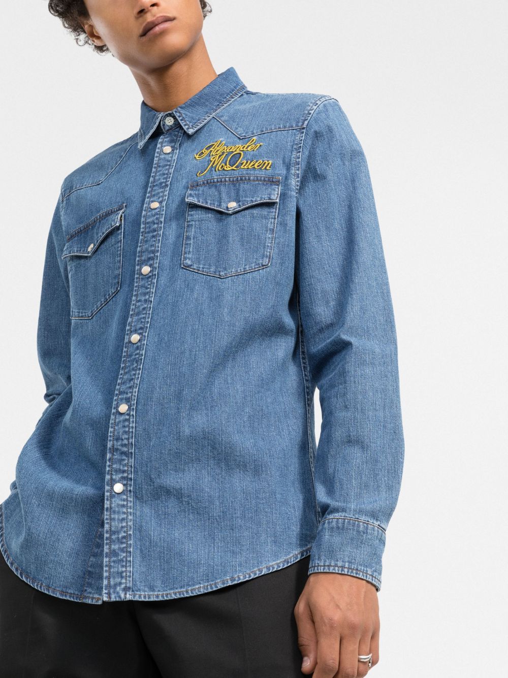 Alexander McQueen logo-embroidered denim shirt Men