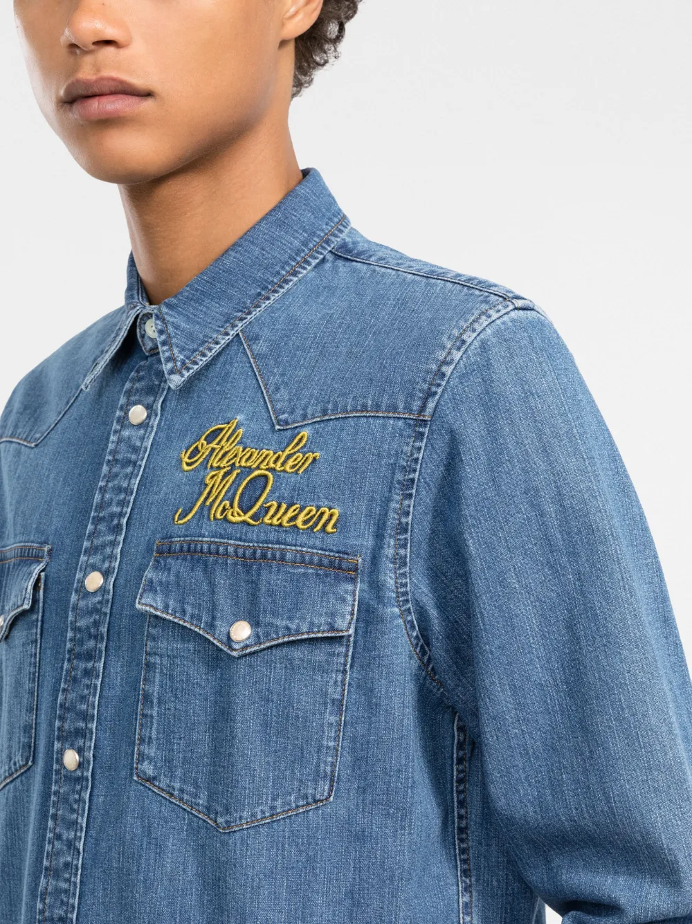 Alexander McQueen logo-embroidered denim shirt Men