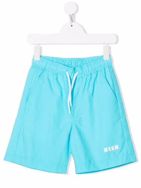 MSGM Kids shorts de playa con cordones en la pretina y logo