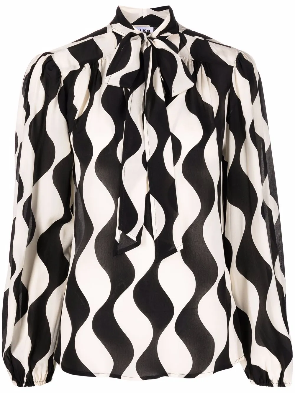 Rixo Moss mono wave-print necktie blouse